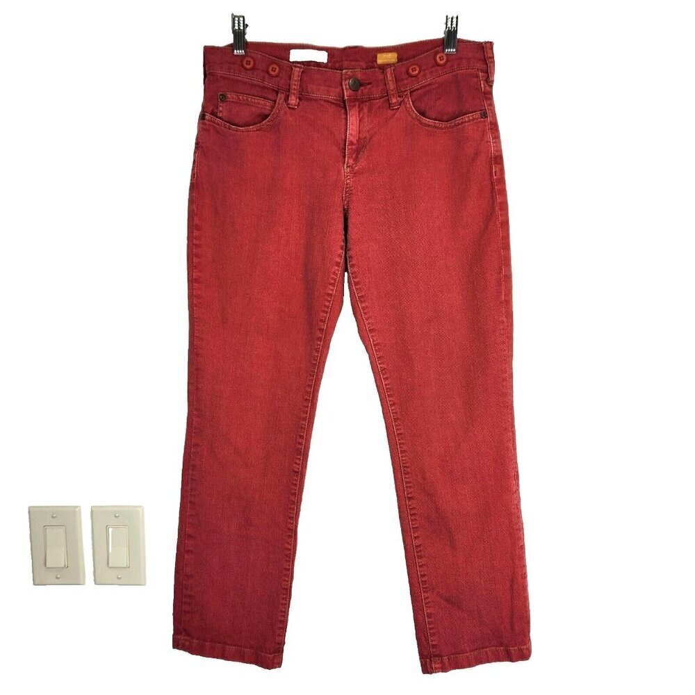 Pilcro And The Letterpress Straight Jean‎ Womens 28 Red Ankle Crop Low Rise Bold